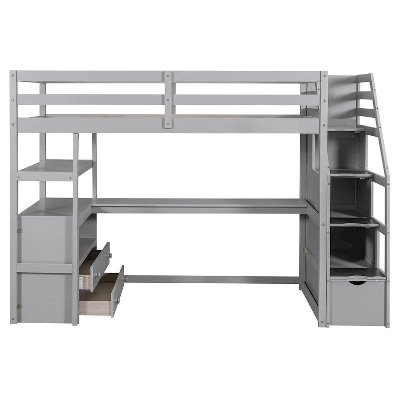 Merax Loft Bed with Integrated Desk and Storage Shelves 8