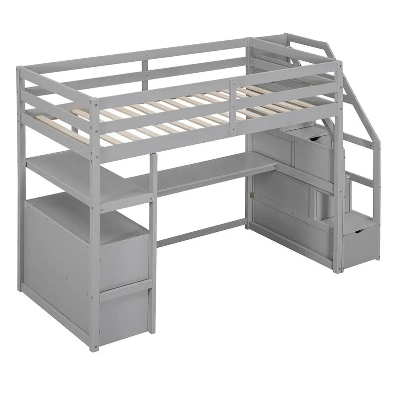 Merax Loft Bed with Integrated Desk and Storage Shelves 9