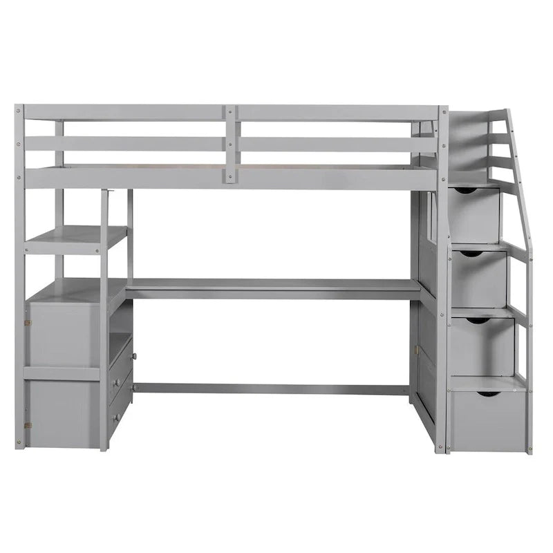 Merax Loft Bed with Integrated Desk and Storage Shelves 10