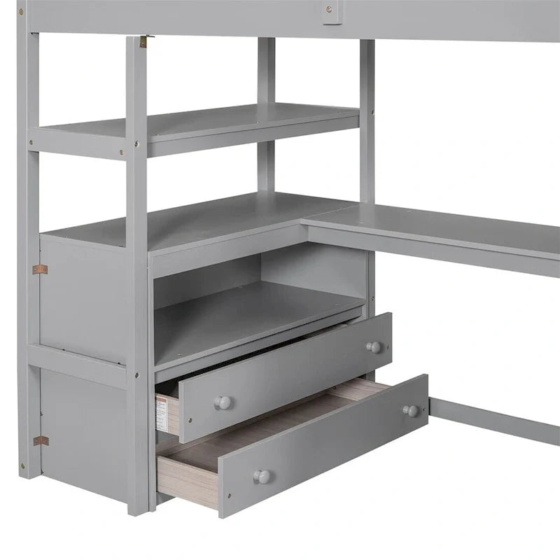 Merax Loft Bed with Integrated Desk and Storage Shelves 11