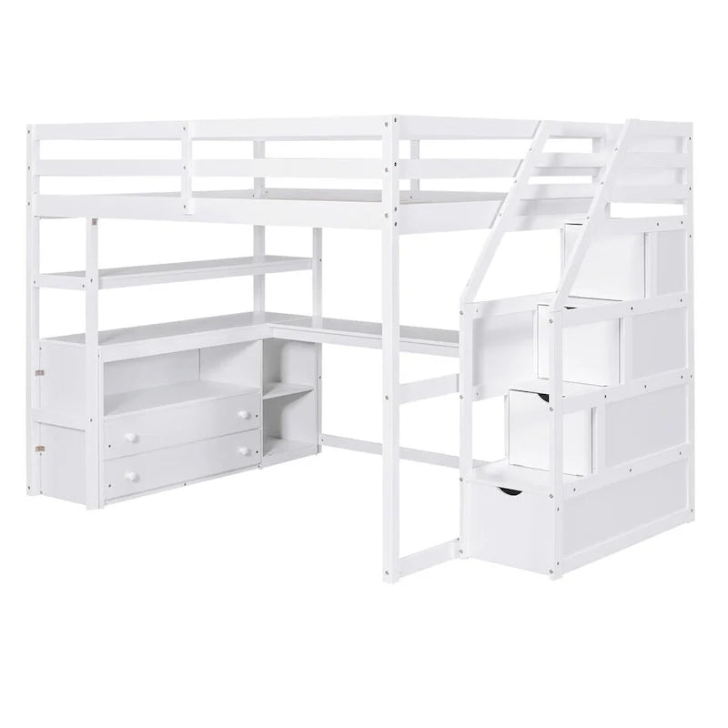Merax Loft Bed with Integrated Desk and Storage Shelves 12