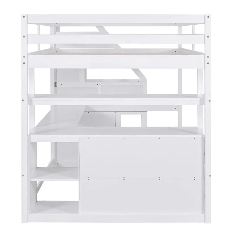 Merax Loft Bed with Integrated Desk and Storage Shelves 14