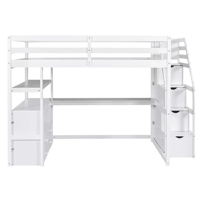 Merax Loft Bed with Integrated Desk and Storage Shelves 15