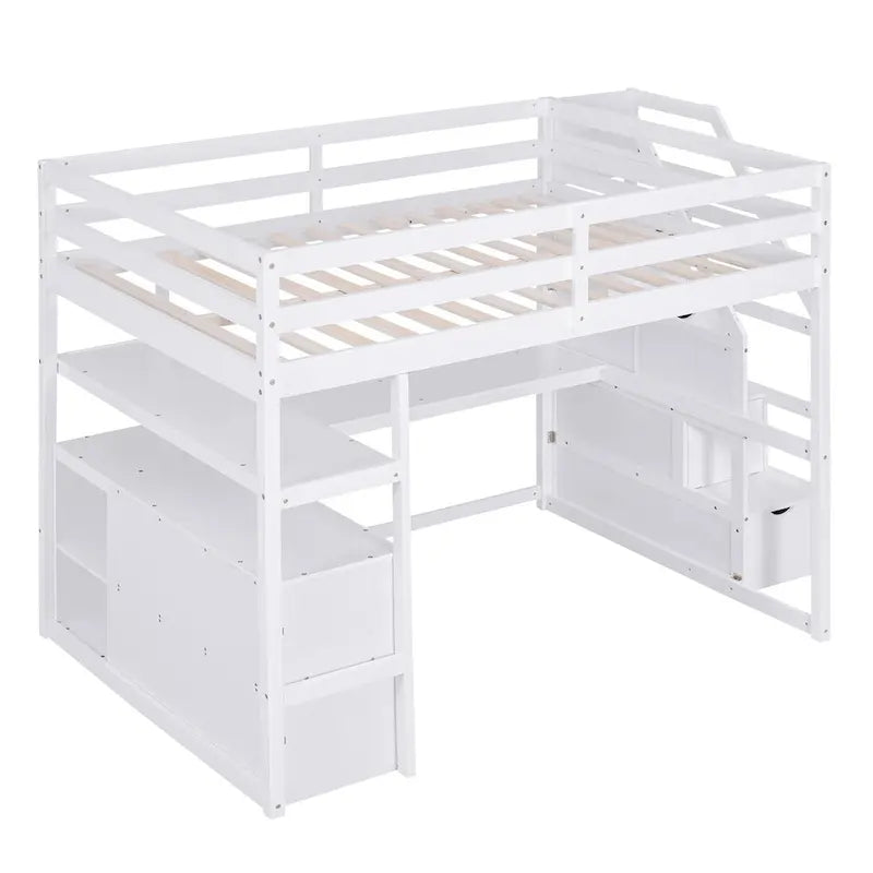 Merax Loft Bed with Integrated Desk and Storage Shelves 16
