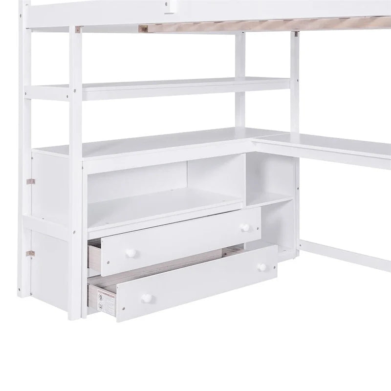 Merax Loft Bed with Integrated Desk and Storage Shelves 17