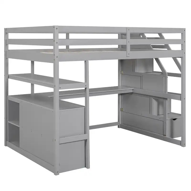 Merax Loft Bed with Integrated Desk and Storage Shelves 20