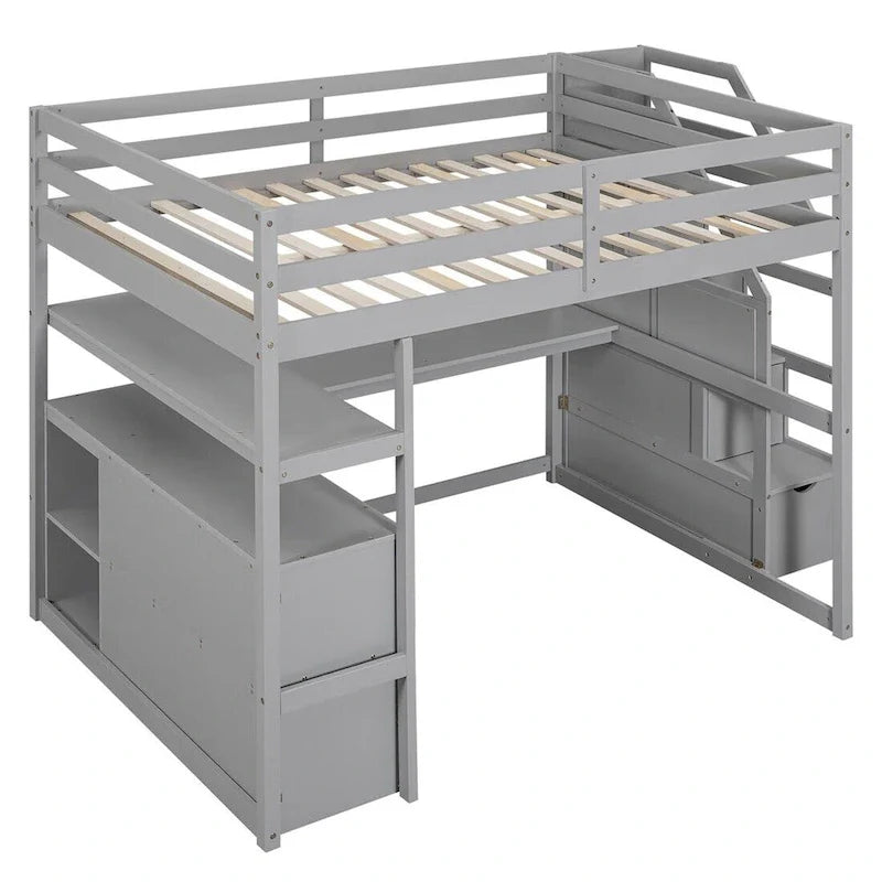 Merax Loft Bed with Integrated Desk and Storage Shelves 21