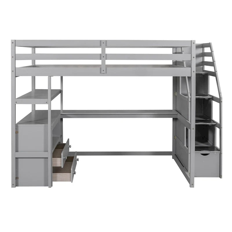 Merax Loft Bed with Integrated Desk and Storage Shelves 22