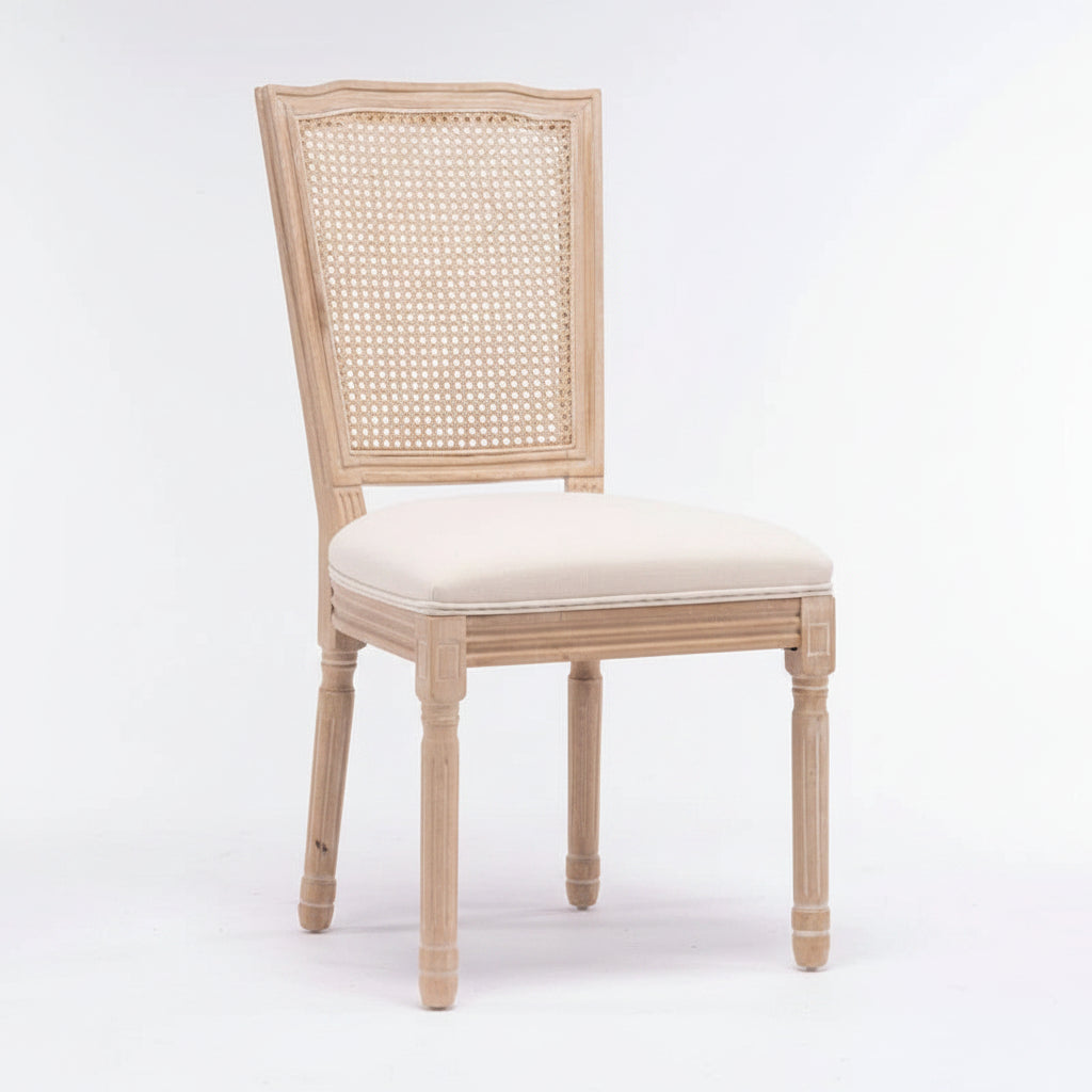 Set of 2 Antique Rattan-Back Dining Chairs with Solid Wood Frame 2