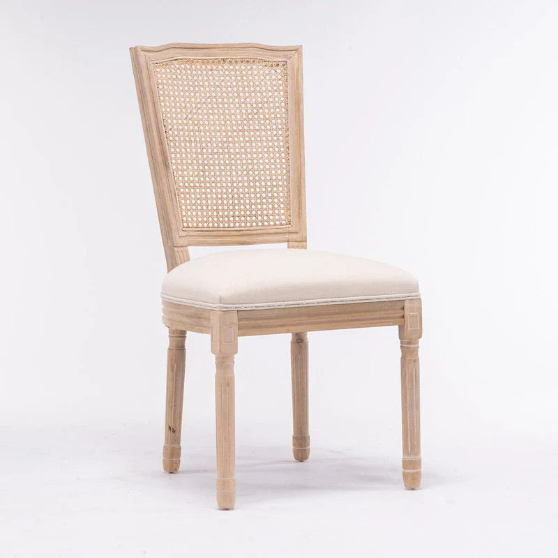 Set of 2 Antique Rattan-Back Dining Chairs with Solid Wood Frame 3