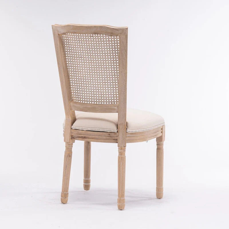 Set of 2 Antique Rattan-Back Dining Chairs with Solid Wood Frame 5