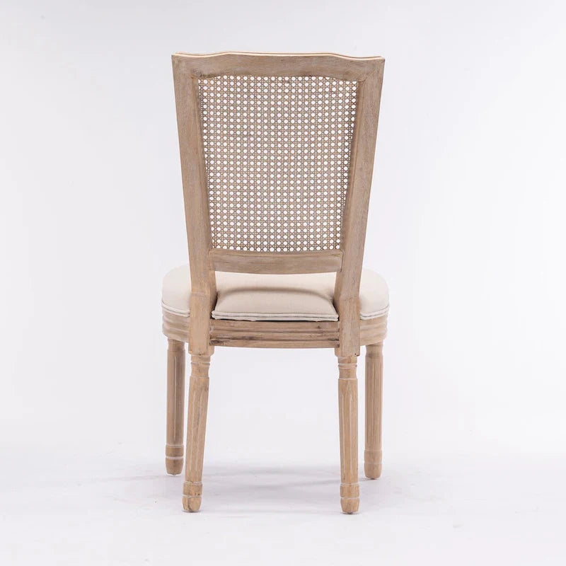 Set of 2 Antique Rattan-Back Dining Chairs with Solid Wood Frame 6