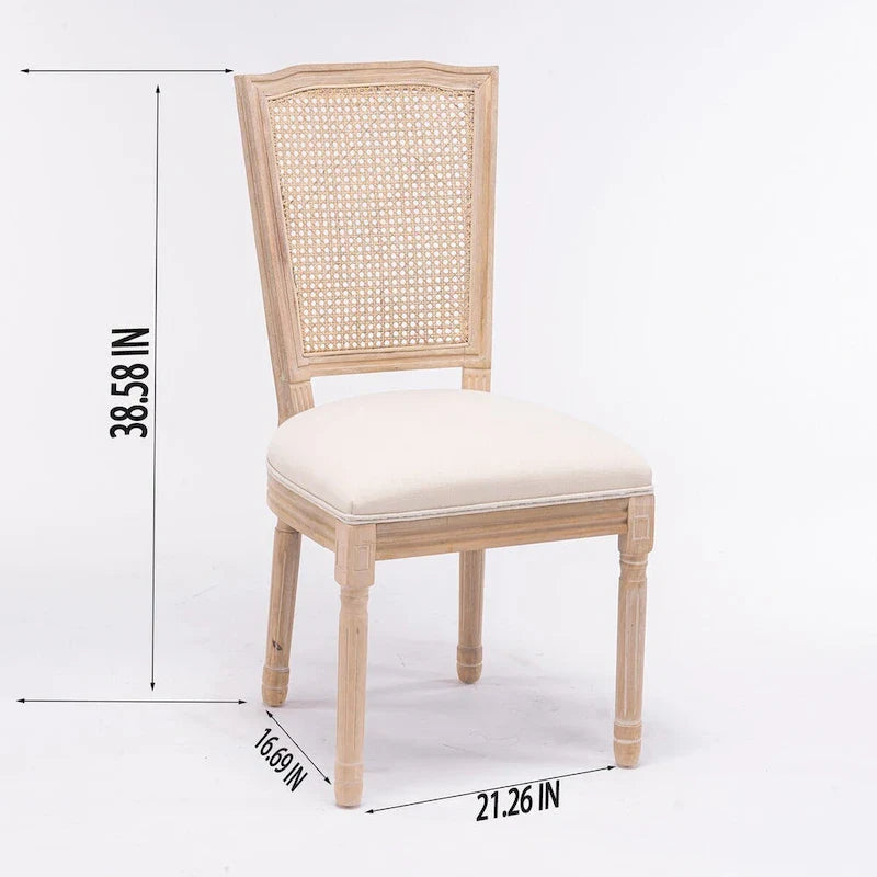 Set of 2 Antique Rattan-Back Dining Chairs with Solid Wood Frame 7