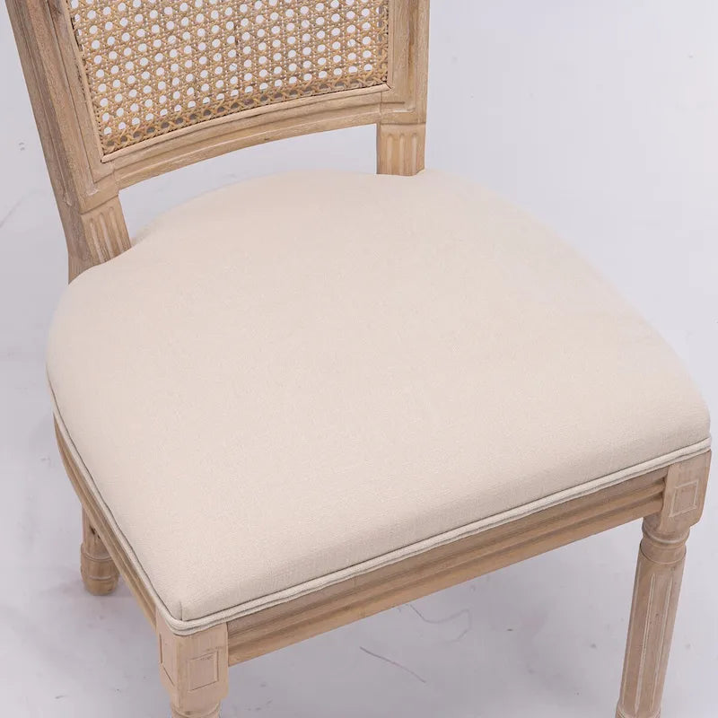 Set of 2 Antique Rattan-Back Dining Chairs with Solid Wood Frame 8