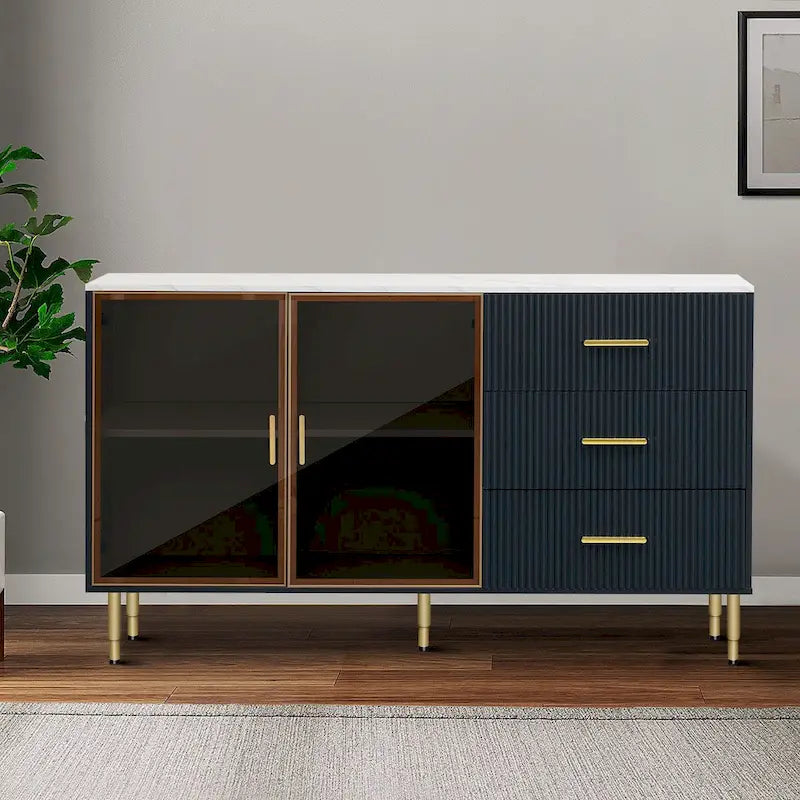 Contemporary Wooden Sideboard Featuring 2 Amber-Yellow Tempered Glass Doors 24
