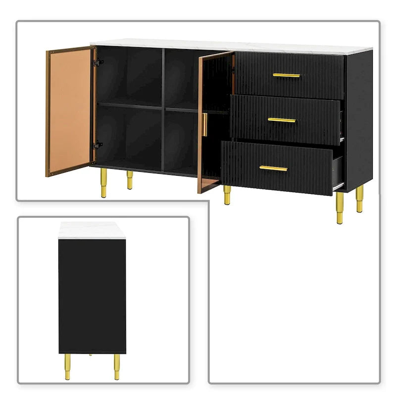 Contemporary Wooden Sideboard Featuring 2 Amber-Yellow Tempered Glass Doors 3