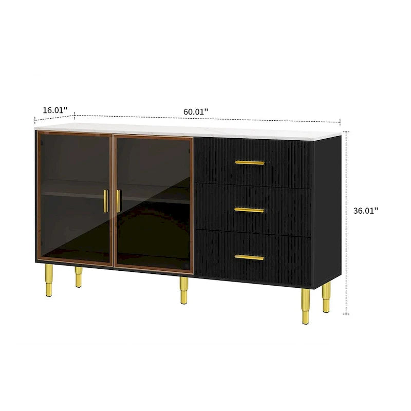 Contemporary Wooden Sideboard Featuring 2 Amber-Yellow Tempered Glass Doors 4