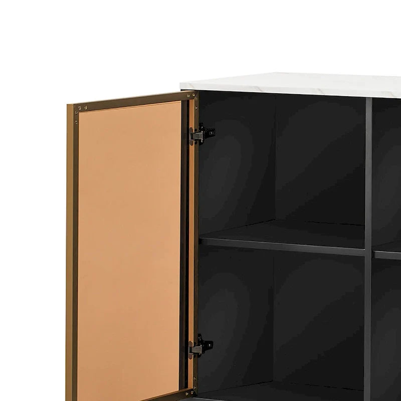 Contemporary Wooden Sideboard Featuring 2 Amber-Yellow Tempered Glass Doors 6