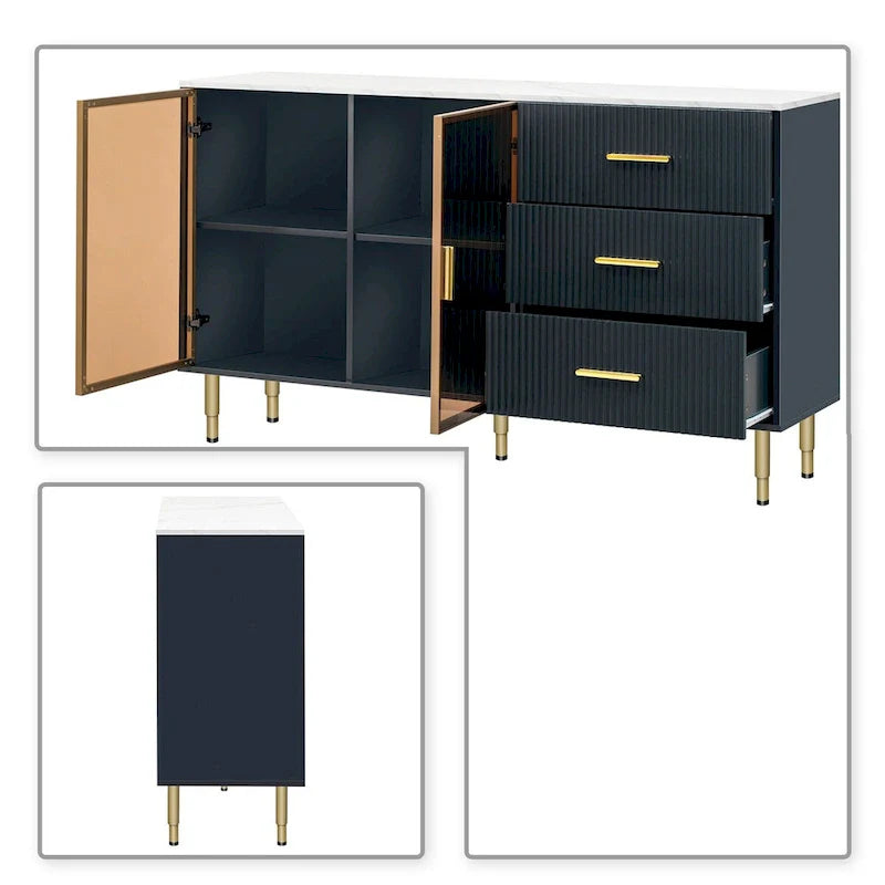 Contemporary Wooden Sideboard Featuring 2 Amber-Yellow Tempered Glass Doors 10