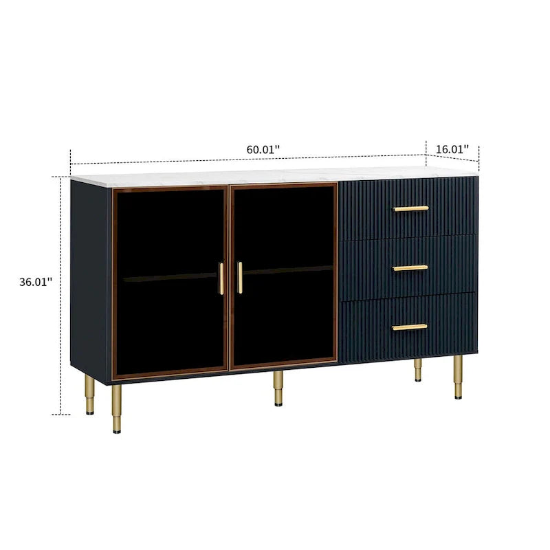 Contemporary Wooden Sideboard Featuring 2 Amber-Yellow Tempered Glass Doors 11