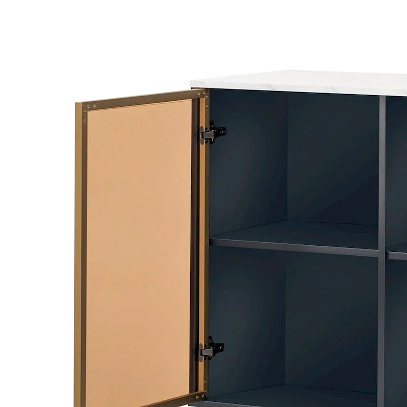 Contemporary Wooden Sideboard Featuring 2 Amber-Yellow Tempered Glass Doors 14