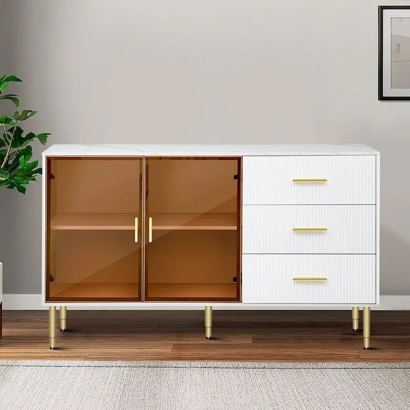Contemporary Wooden Sideboard Featuring 2 Amber-Yellow Tempered Glass Doors 15