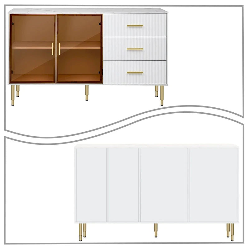 Contemporary Wooden Sideboard Featuring 2 Amber-Yellow Tempered Glass Doors 16