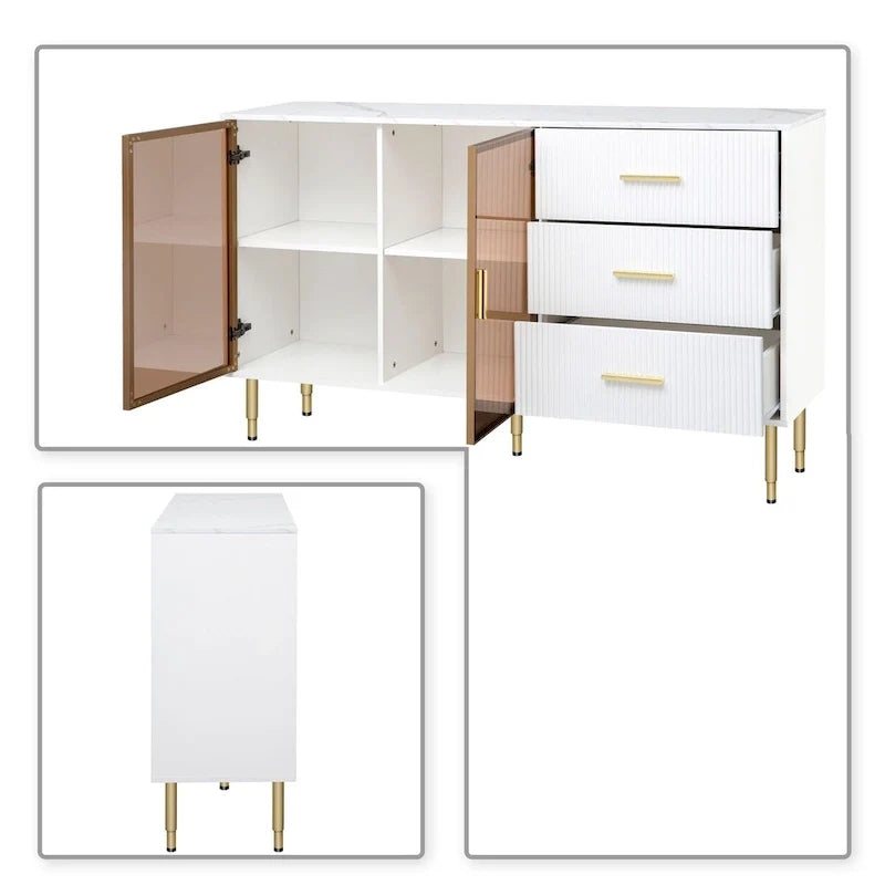 Contemporary Wooden Sideboard Featuring 2 Amber-Yellow Tempered Glass Doors 17