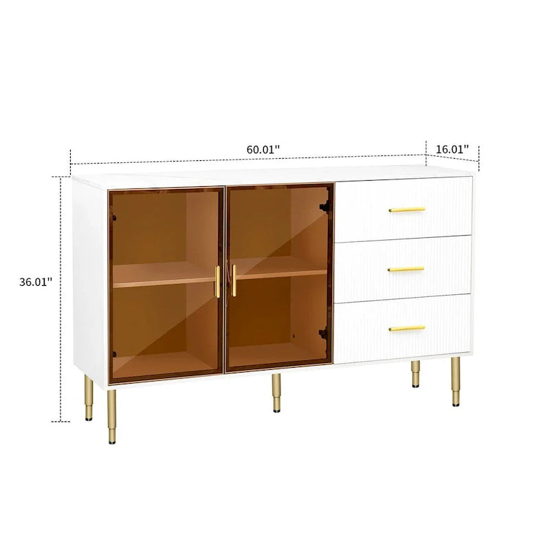 Contemporary Wooden Sideboard Featuring 2 Amber-Yellow Tempered Glass Doors 18