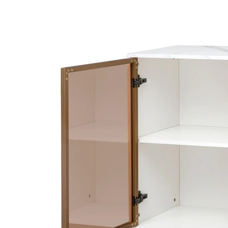 Contemporary Wooden Sideboard Featuring 2 Amber-Yellow Tempered Glass Doors 21