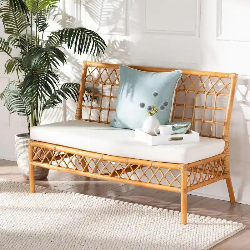 Capella Contemporary Bohemian Honey Rattan Dining Bench 1