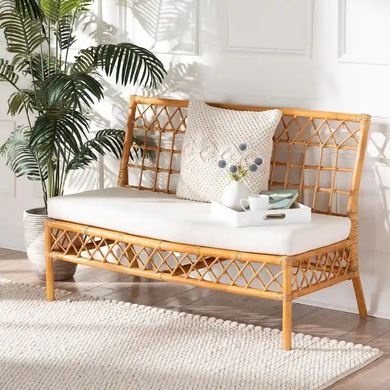 Capella Contemporary Bohemian Honey Rattan Dining Bench 9