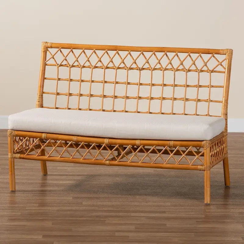 Capella Contemporary Bohemian Honey Rattan Dining Bench 10