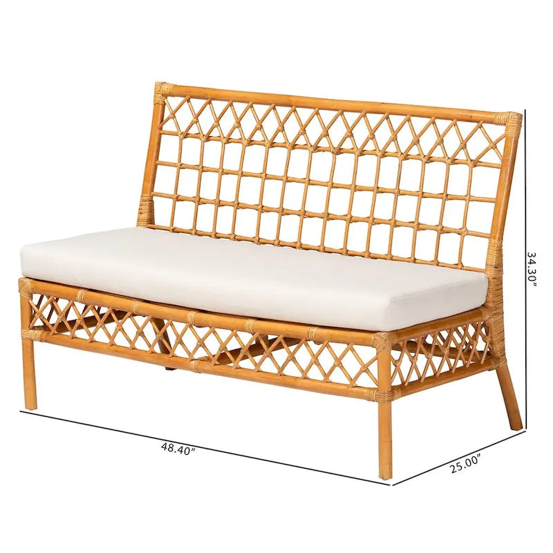 Capella Contemporary Bohemian Honey Rattan Dining Bench 11