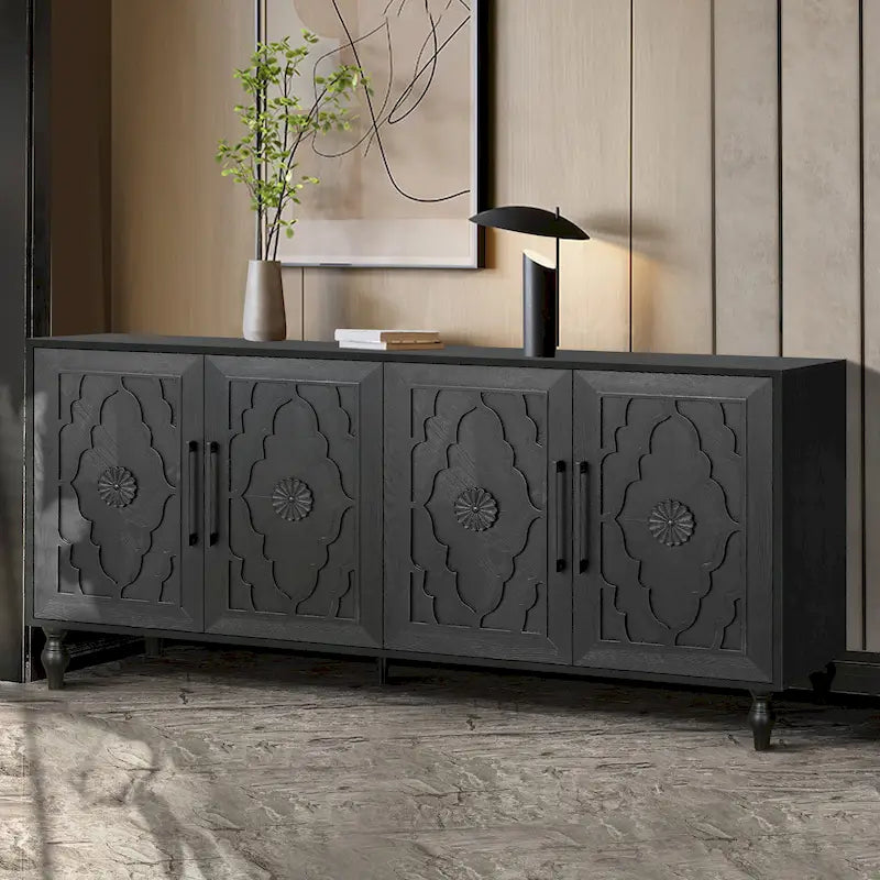Carved Sideboard Cabinet with Storage Doors and Wooden Frame 32
