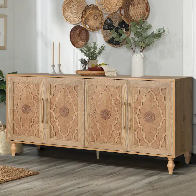 Large Floral Carved Storage Cabinet - Sideboard Buffet 33