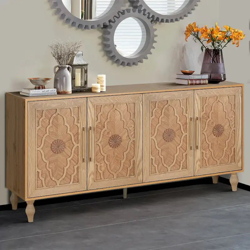 Carved Sideboard Cabinet with Storage Doors and Wooden Frame 3