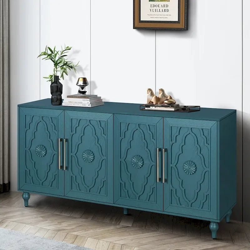 Large Floral Carved Storage Cabinet - Sideboard Buffet 15