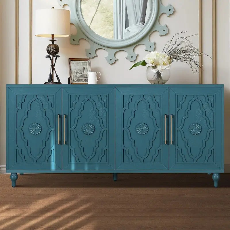 Large Floral Carved Storage Cabinet - Sideboard Buffet 16