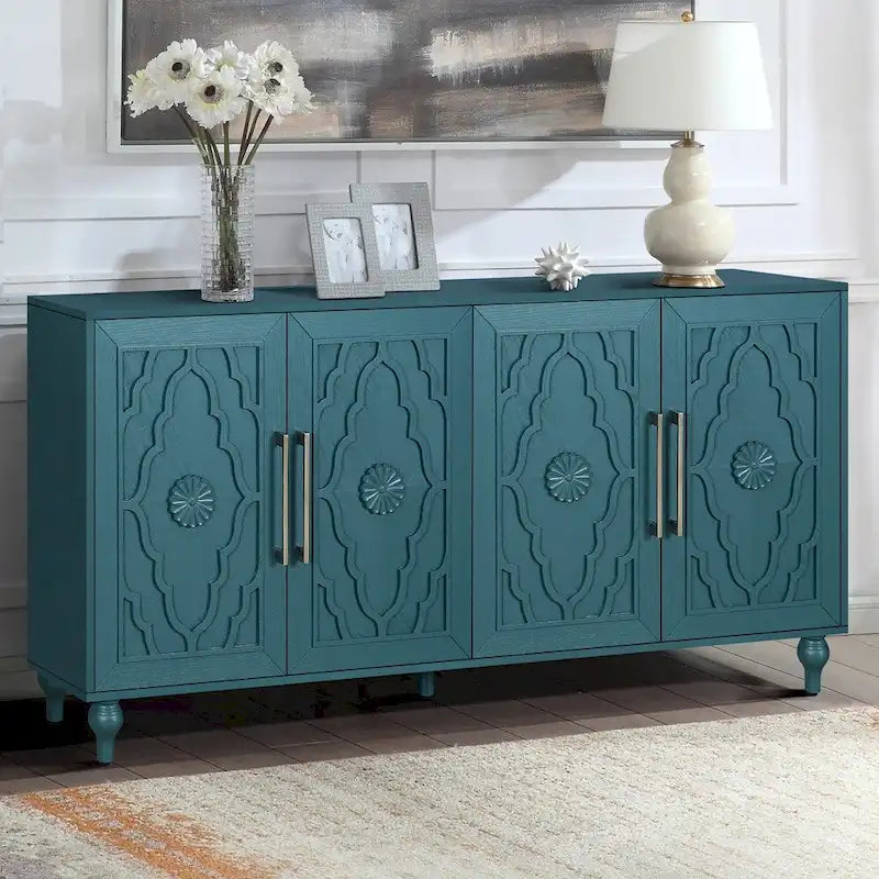 Carved Sideboard Cabinet with Storage Doors and Wooden Frame 17