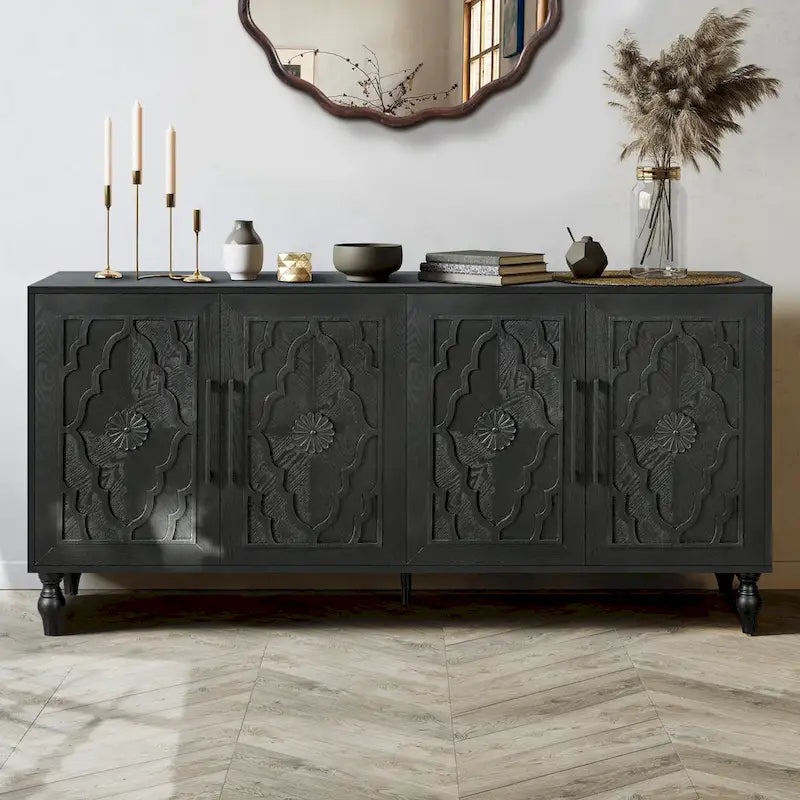 Large Floral Carved Storage Cabinet - Sideboard Buffet 26