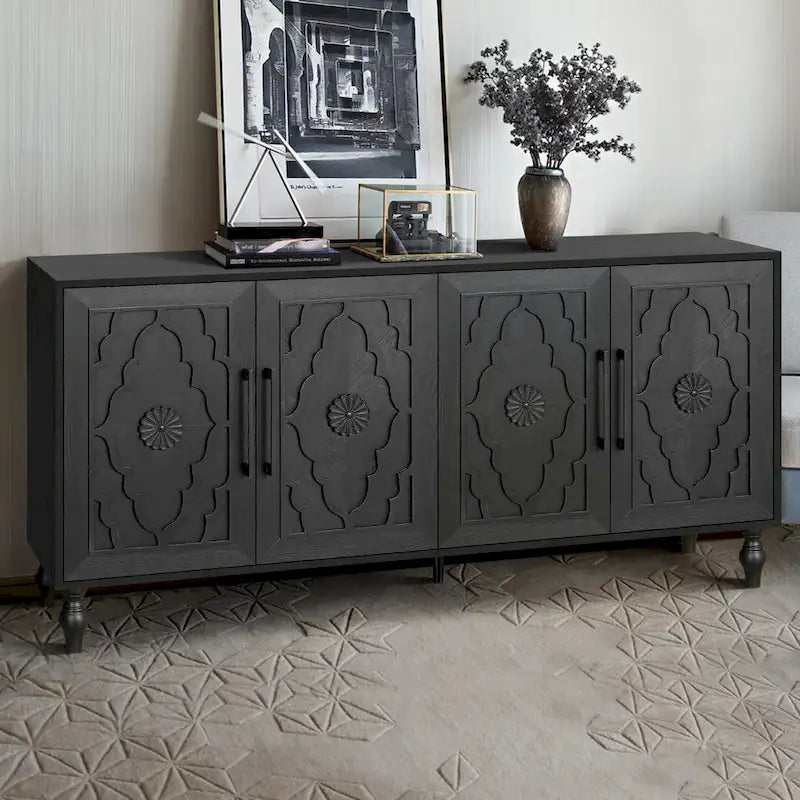 Large Floral Carved Storage Cabinet - Sideboard Buffet 27