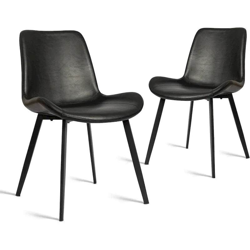 CangLong Set of 2 Mid-Century Dining Chairs with Soft PU Leather Cushions and Metal Legs, Black 1