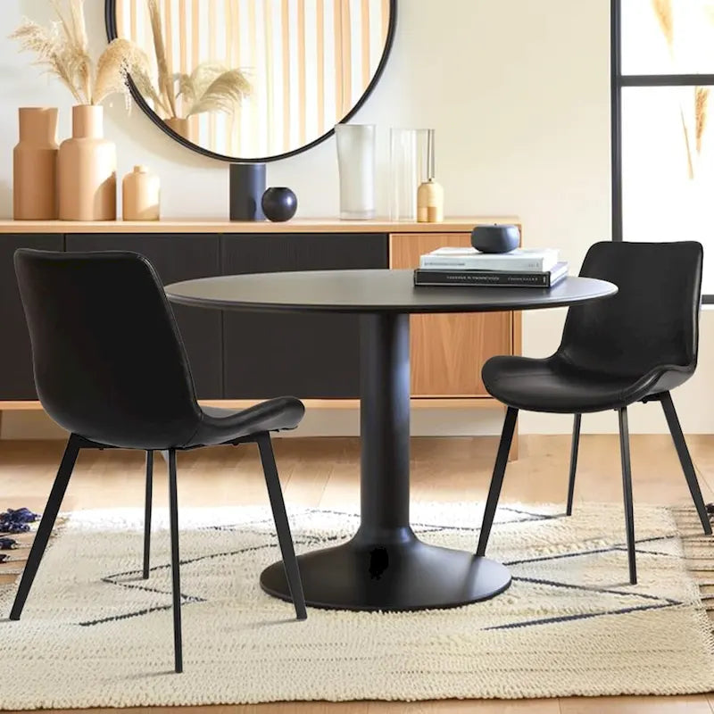 CangLong Set of 2 Mid-Century Dining Chairs with Soft PU Leather Cushions and Metal Legs, Black 2