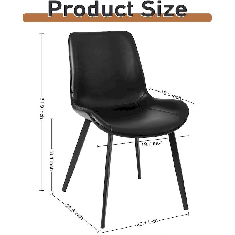 CangLong Set of 2 Mid-Century Dining Chairs with Soft PU Leather Cushions and Metal Legs, Black 3