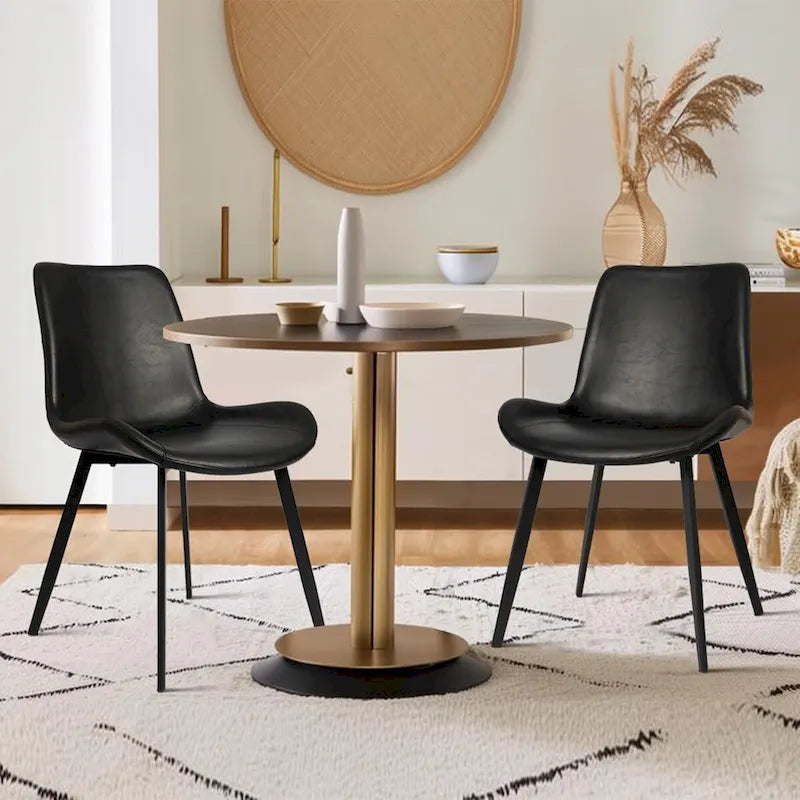 CangLong Set of 2 Mid-Century Dining Chairs with Soft PU Leather Cushions and Metal Legs, Black 4