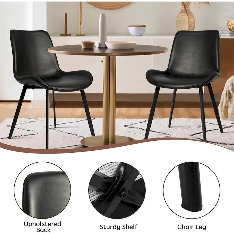 CangLong Set of 2 Mid-Century Dining Chairs with Soft PU Leather Cushions and Metal Legs, Black 5