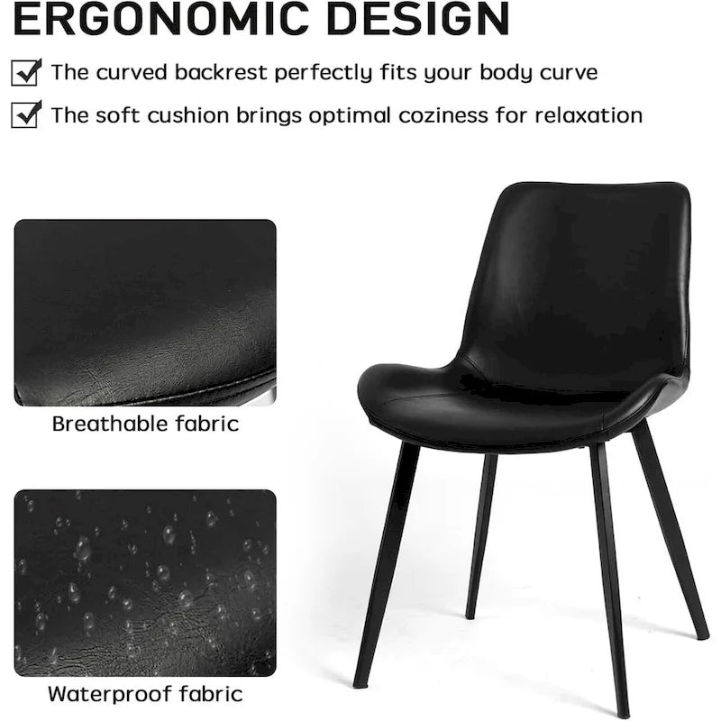 CangLong Set of 2 Mid-Century Dining Chairs with Soft PU Leather Cushions and Metal Legs, Black 6