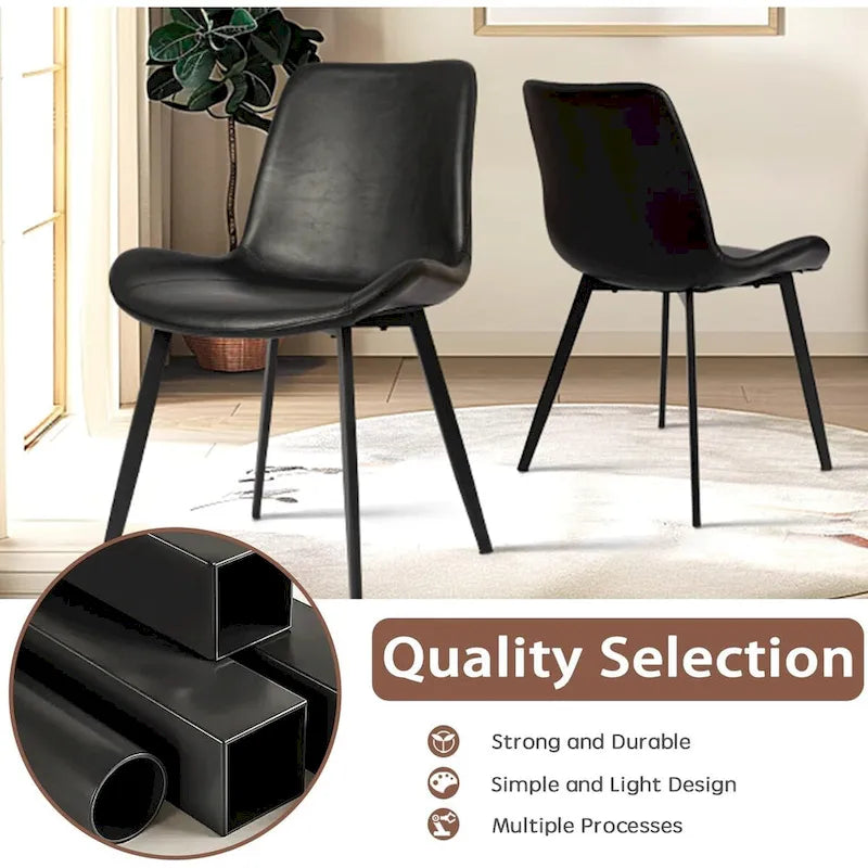 CangLong Set of 2 Mid-Century Dining Chairs with Soft PU Leather Cushions and Metal Legs, Black 7