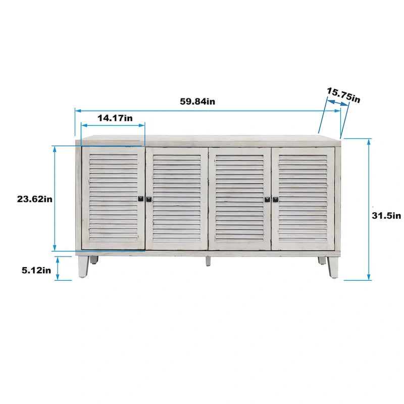 60-Inch Farmhouse Natural Wood Wash Wooden Sideboard Buffet Server with 4 Shutter Doors - Accent Storage Cabinet 5